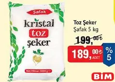 ŞAFAK TOZ ŞEKER 5 KG fiyat ve kampanya bilgisi